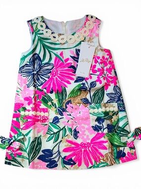 Lilly Pulitzer Tropical Floral Shift Dress in Hot Pink, Navy & Green